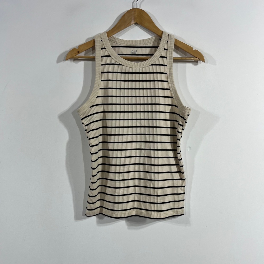 Gap Parisian Minimalist 90s Ribbed Tank Top Striped High Neck Sz Medium Capsule